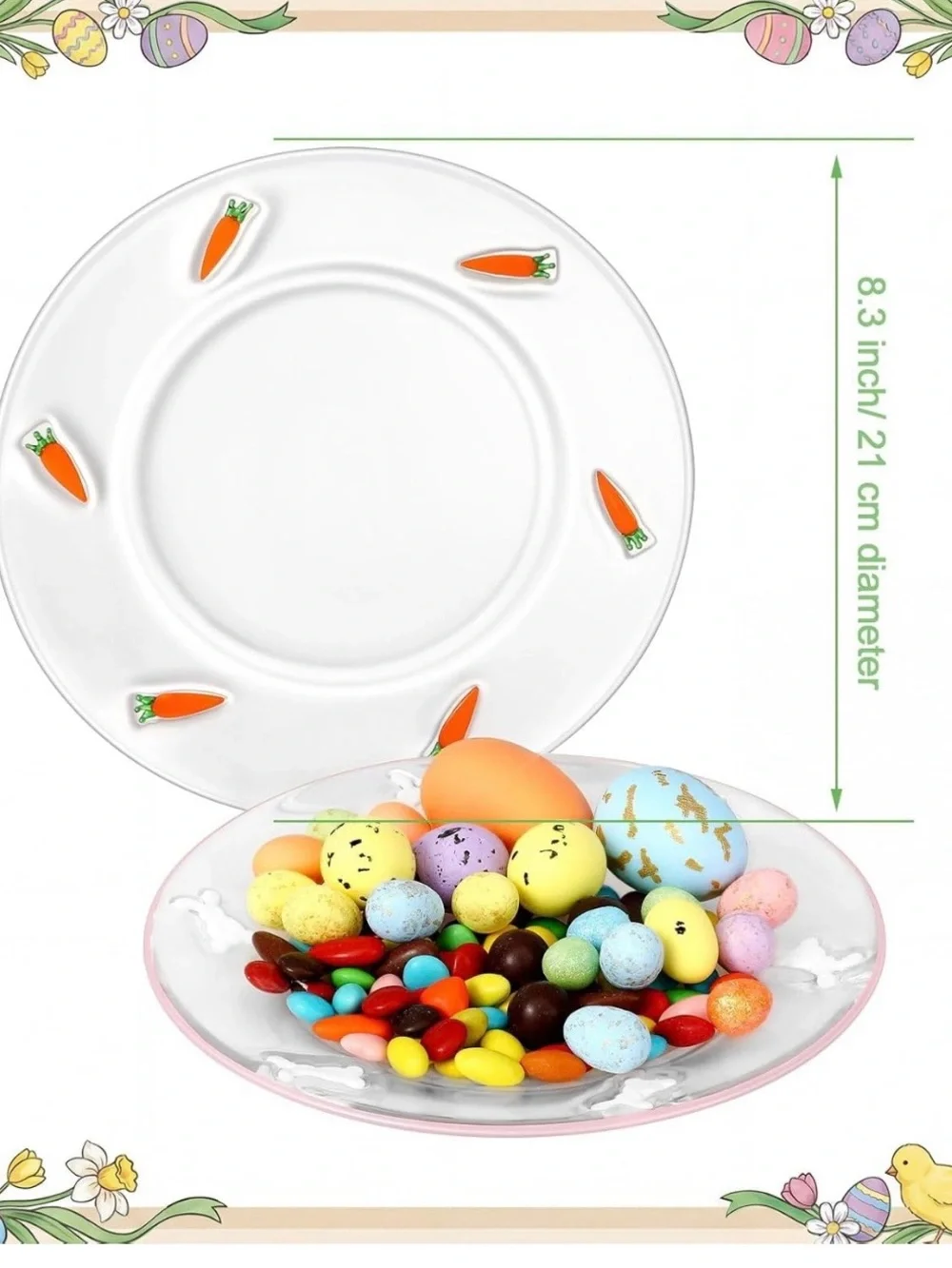Set of 2 Easter Glass Serving Plates - Carrot and Bunny Designs.